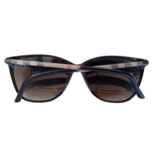 Burberry (Authentic) Black Oversized Check Print Polarized Round Sunglasses VGUC - Picture 3 of 10